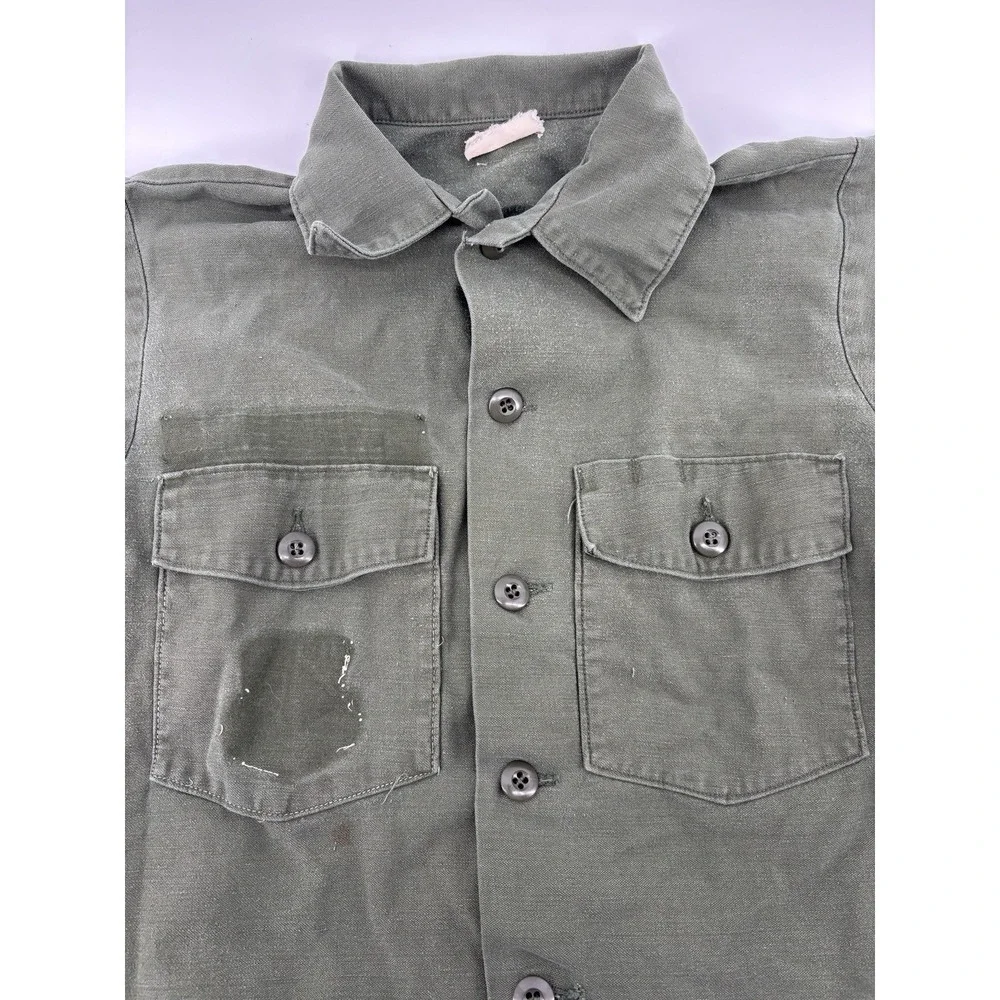 Vintage Vietnam War OG-107 Cotton Sateen Utility Fatigue Shirt Coat Olive Drab